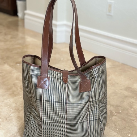 Polo Ralph Lauren Tartan Plaid Houndstooth Coated Canvas Large Tote - Picture 3 of 12
